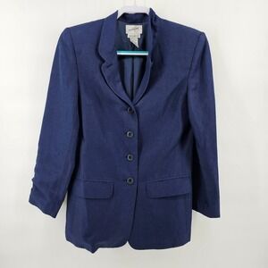 Women's Jacqueline Ferrar Linen Blend Blazer Jacket Navy Blue Pockets Size 4
